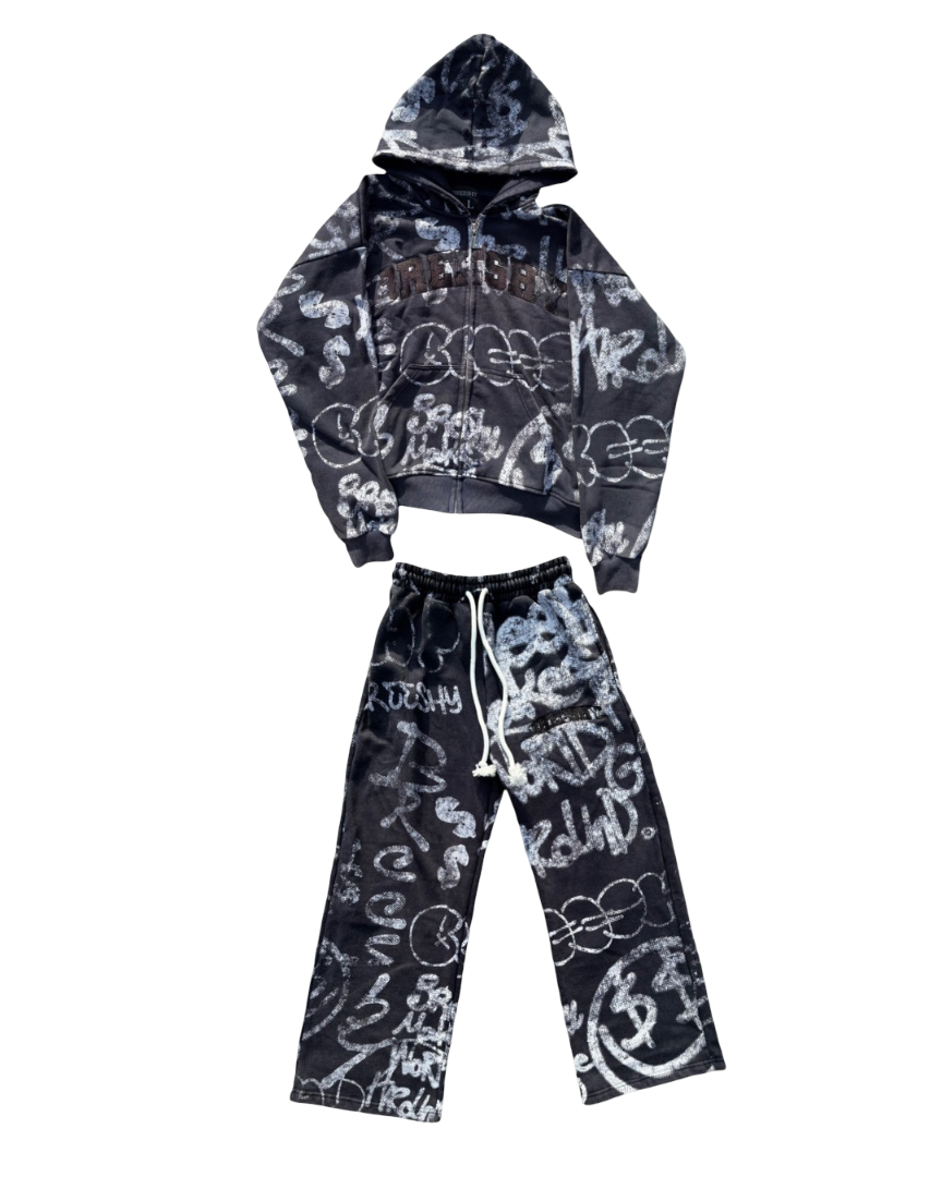 True Navy Breeshy Graffiti Sweatsuit